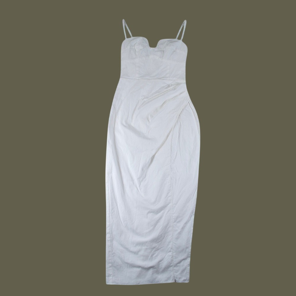 Reformation Alfred White Cotton Sweetheart Midi Pencil Dress 0